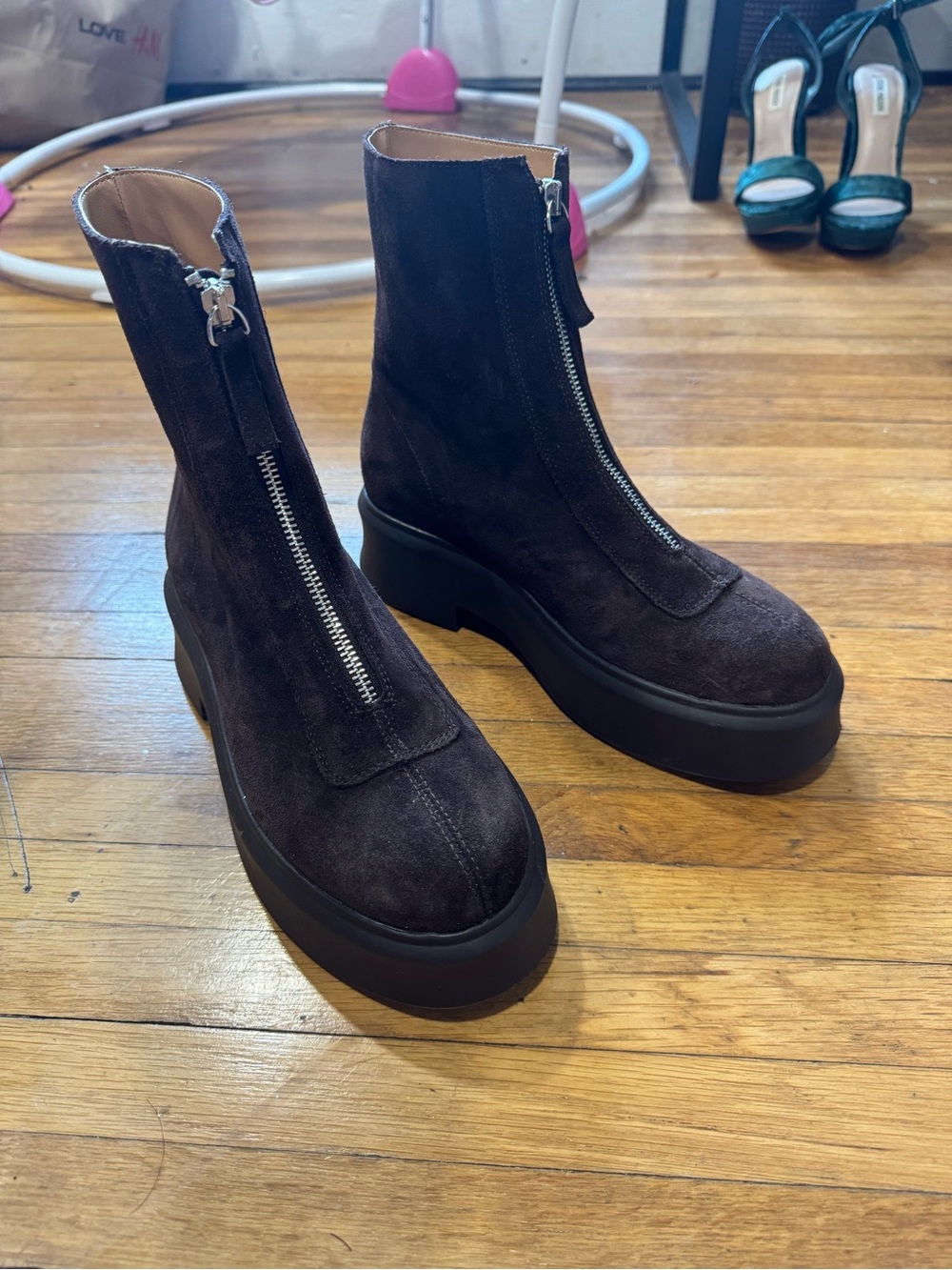 Steve Madden Jones Suede Zip-Front Platform Ankle Boots in Brown Size 8